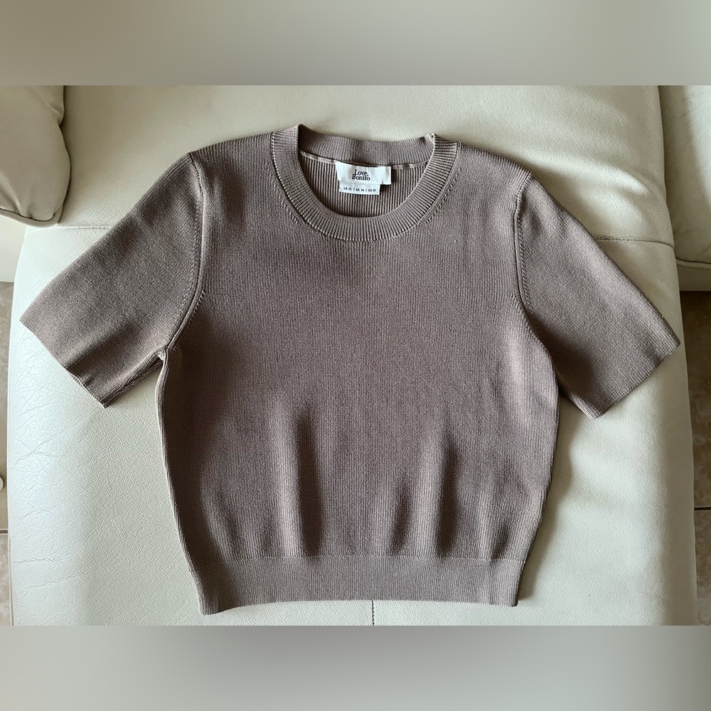 Sophisticated Short Sleeve Knit Top in Neutral Beige